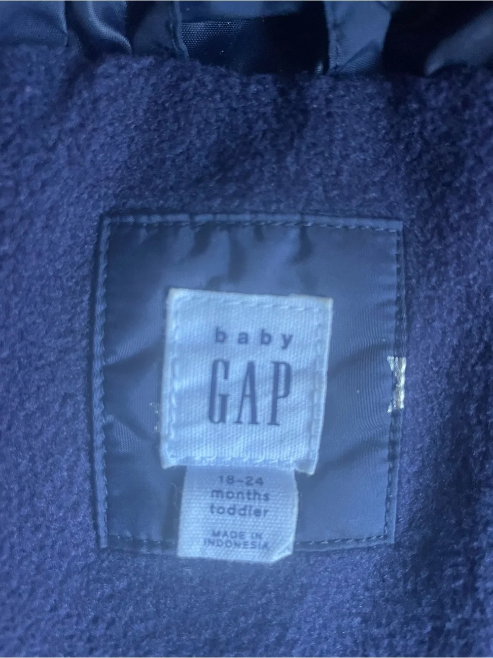 GAP Navy Puffer Coat with Gold Star Print and Faux Fur Hood